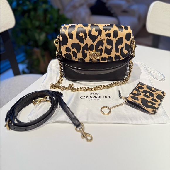 Coach Handbags - Coach Leopard Print and Black Crossbody Bag and Wallet.